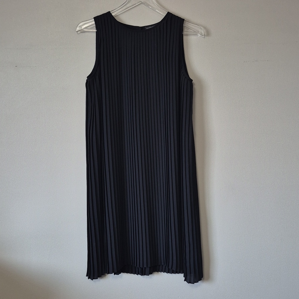 Eileen Fisher Accordian Pleated Sleeveless Shift Dress, Black, Size XS - Picture 2 of 12